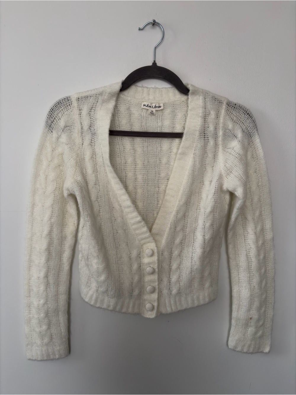 For Love & Lemons Knit White Cropped Plush Sweater - XS